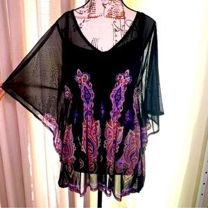 INC International Concepts Sheer Nylon Kimono style Cami purple paisley Small